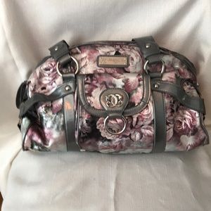 Large Sharif Floral Purple, Silver & Black Satchel